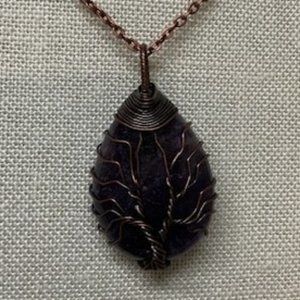 #NL37. 17" Coppertone Chain with Amethyst Tree of Life Pendant